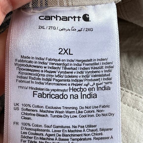 Carhartt Men's Loose Fit Tan And Brown Plaid Short Sleeve Shirt Size 2XL - Picture 8 of 10